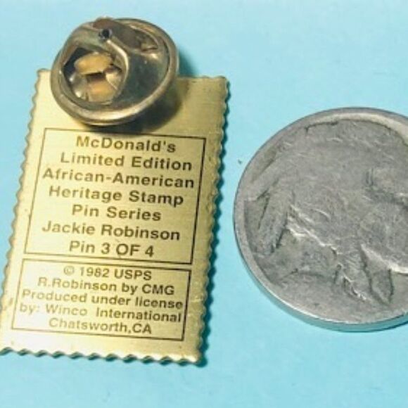1982 USPS Jackie Robinson McD's African American Heritage Stamp Pin & '88 Card - Picture 4 of 5